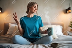 Woman peaceful morning tea steam Product Image 1