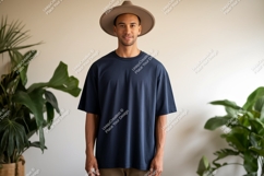 Man wearing navy t shirt and hat image Product Image 1