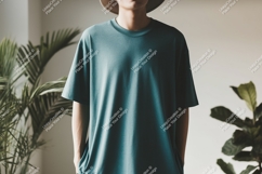 Teal TShirt Mockup With Plants fashion Product Image 1