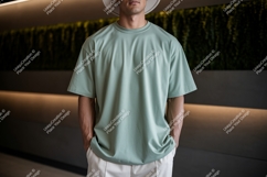 Man wearing mint green t shirt image Product Image 1
