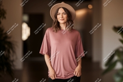 Woman wearing pink t shirt and hat image Product Image 1