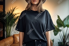 Black t shirt mockup with plants female Product Image 1