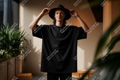 Man wearing black t shirt and hat image Product Image 1