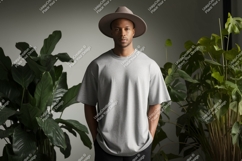Man wearing grey t shirt and hat image Product Image 1