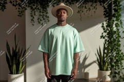 Man wearing mint green t shirt and hat image Product Image 1