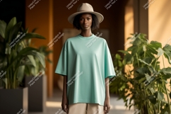 Teal TShirt Mockup With Hat woman fashion Product Image 1