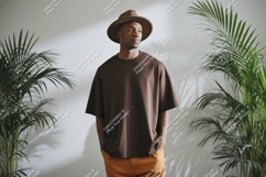 Man wearing brown t shirt and hat t-shirt plants Product Image 1