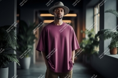 Man wearing maroon t shirt and hat image Product Image 1