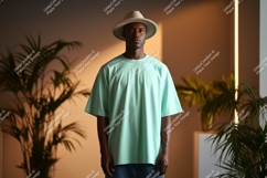 Man wearing mint t shirt and hat image Product Image 1