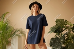 Woman wearing navy t shirt and hat image Product Image 1