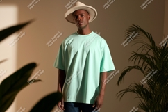 Man wearing mint t shirt and hat image Product Image 1