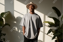 Man wearing grey t shirt and hat image Product Image 1