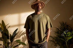 Man wearing olive t shirt and hat image Product Image 1