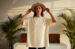 Woman wearing oversized t shirt and hat mockup Product Image 1