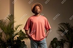 Man wearing coral t shirt and hat image Product Image 1