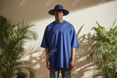 Man wearing blue t shirt and hat image Product Image 1