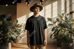 Man wearing black t shirt and hat image Product Image 1