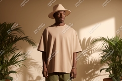 Man wearing neutral t shirt and hat image Product Image 1