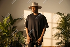 Man wearing black t shirt and hat image Product Image 1
