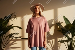 Woman wearing pink t shirt and hat image Product Image 1