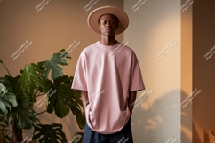 Young man wearing pink t-shirt and hat fashion Product Image 1