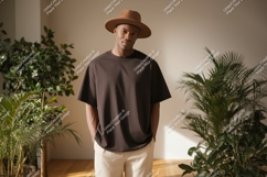 Man wearing brown t shirt and hat image Product Image 1