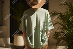 Person wearing light green t shirt and hat image Product Image 1