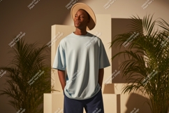 Man wearing light blue t shirt and hat image Product Image 1