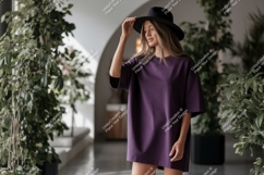 Woman wearing purple t shirt mockup Product Image 1