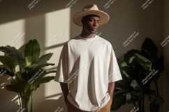 Man wearing cream t shirt and hat image Product Image 1