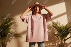 Woman wearing pink t shirt and hat image Product Image 1