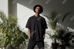Man wearing black t shirt and hat image Product Image 1