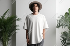 Man wearing white t shirt and hat t-shirt plants Product Image 1