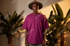 Man wearing purple t shirt and hat image Product Image 1