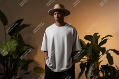 Man wearing grey t shirt and hat t-shirt plants Product Image 1