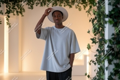 Man wearing grey t shirt and hat image Product Image 1