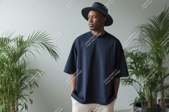 Man wearing dark t shirt and hat image Product Image 1