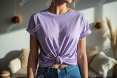 Lavender t shirt knot tied denim image Product Image 1