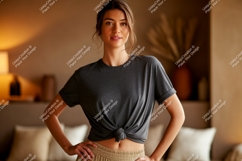 Woman wearing dark grey t shirt mockup image Product Image 1