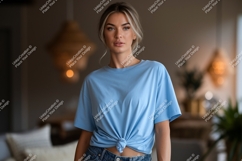 Woman wearing light blue t shirt mockup image Product Image 1
