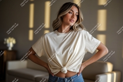 Woman wearing cream t shirt mockup image Product Image 1