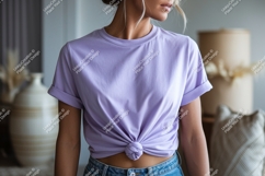 Lavender tee tied knot denim jeans shirt Product Image 1