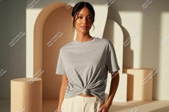 Woman wearing grey t shirt mockup image Product Image 1