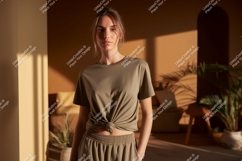 Woman wearing black t shirt and jeans t-shirt casual Product Image 1