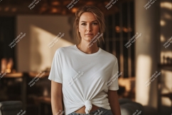 Woman wearing white t-shirt mockup casual Product Image 1
