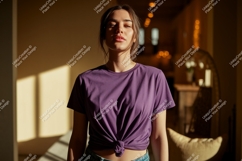 Woman wearing purple t shirt mockup image Product Image 1