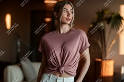 Woman Wearing Pink T Shirt Mockup image Product Image 1