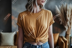 Mustard yellow t shirt knot front mockup Product Image 1