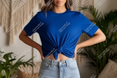 Royal blue t shirt knot front image Product Image 1