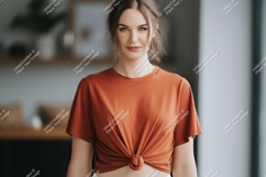 Woman wearing terracotta t shirt mockup image Product Image 1